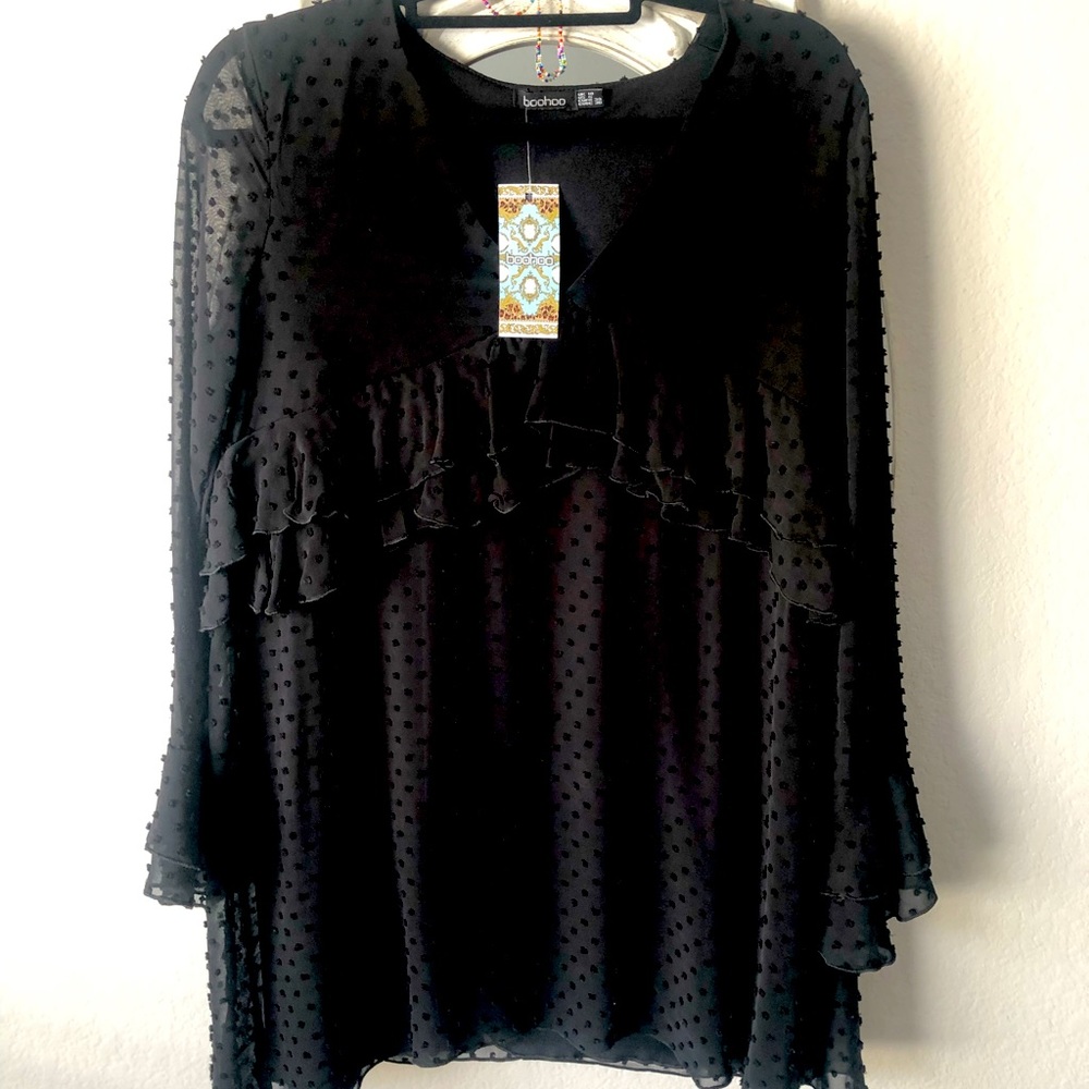 BOOHOO Black Smock Frilly Dress
